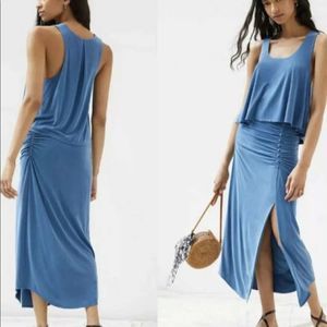 Anthropologie Swingy Skirt Set In Blue Rouched Swingy Bottom Slit Stretchy